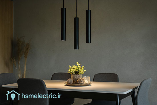 تصویر چراغ استوانه‌ای آویز در دکوراسیون داخلی